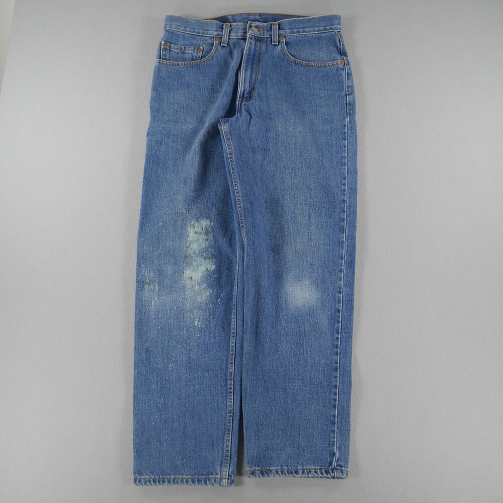 Vintage Y2K Levis 550 Relaxed Fit 33 x 30 Paint Thrashed Blue Jeans Mens FLAW